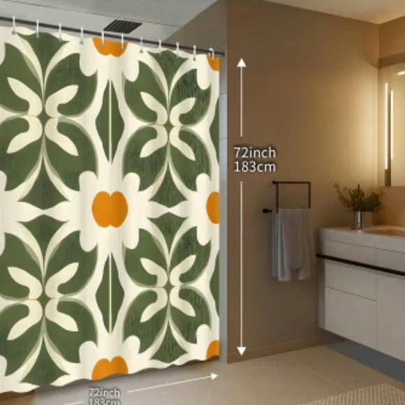 🐎NEW! Retro Geometric Shower Curtain - Picture 2 of 3